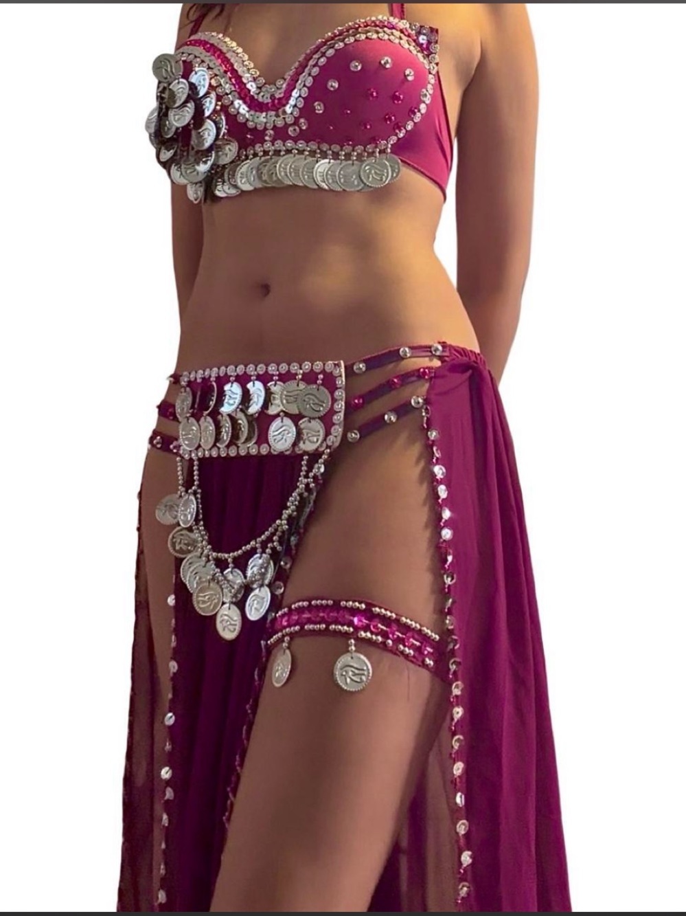 Magenta Coin Embellished Belly Dance Set